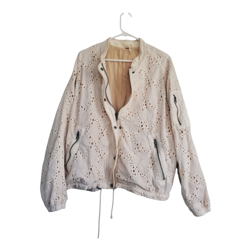 Free People Eyelet Bomber Jacket, Size Large - Picture 3 of 6